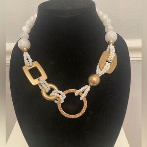 Chico’s gold and white beaded necklace. NWT. 21 inches